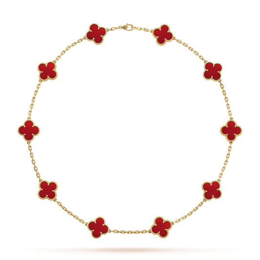 18K Vintage Alhambra Carnelian 10 Motifs Necklace