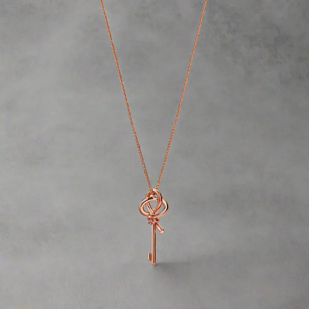 18K Celestial T Keys Woven Pink Diamonds Medium Necklace