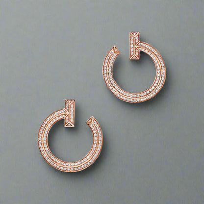 18K Celestial T T1 Open Hoop Rose Gold Earrings