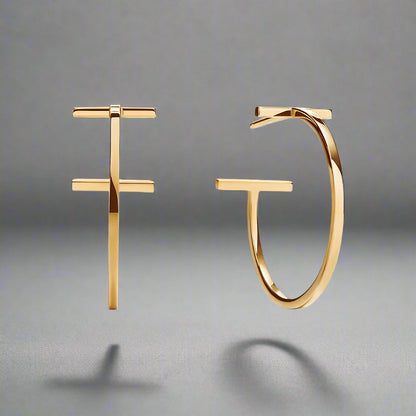 18K Celestial T Hoop Earrings