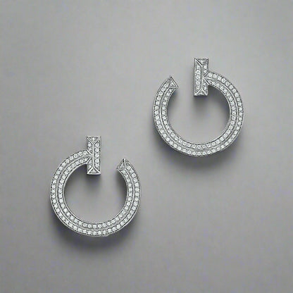 18K Celestial T T1 Open Hoop White Gold Earrings