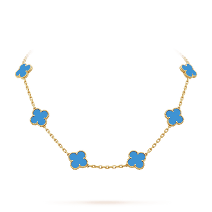 18K Celestial Vintage Alhambra Agate 10 Motifs Necklace