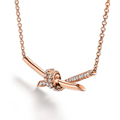 18K Celestial T Knot Pendant Diamond Necklace