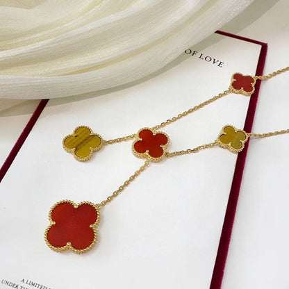 18K Celestial Magic Alhambra Six Motifs Carnelian Clover Necklace