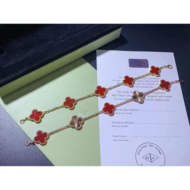 18K Celestial Vintage Alhambra Five Motifs Carnelian Bracelet