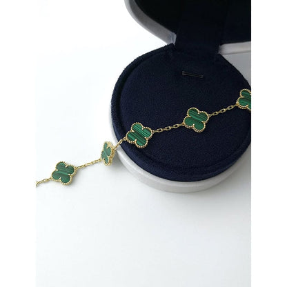 18K Celestial Vintage Alhambra Five Motifs Malachite Clover Bracelet
