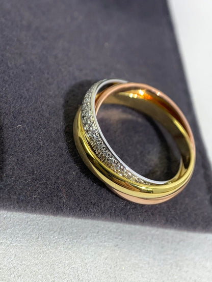 18K Celestial Trinity Pave Diamond Ring