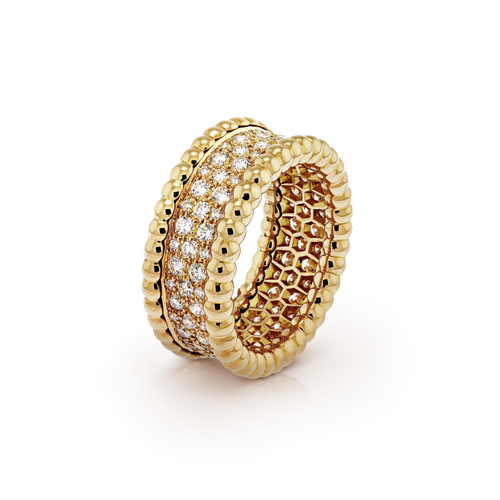 18K Perl̩e Diamonds 3 Row Ring