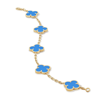 18K Celestial Vintage Alhambra Five Motifs Agate Clover Bracelet