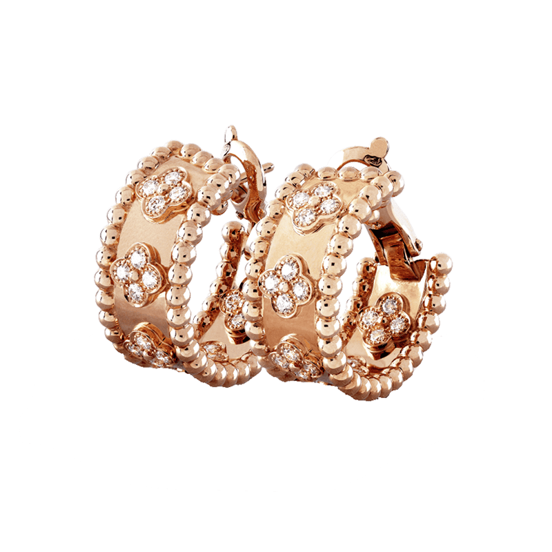 18K Celestial Perl̩e Clovers Hoop Earrings