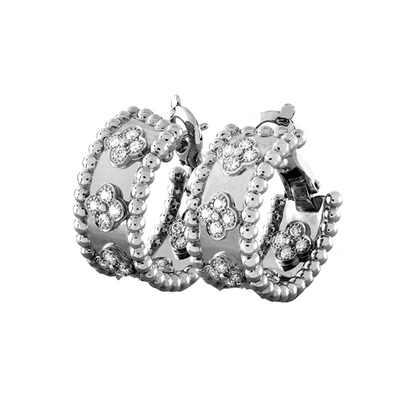 18K Celestial Perl̩e Clovers Hoop Earrings