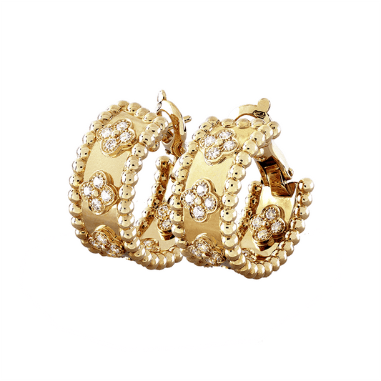 18K Celestial Perl̩e Clovers Hoop Earrings