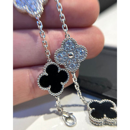 18K Celestial Vintage Alhambra Five Motifs Black Diamonds Clover Bracelet