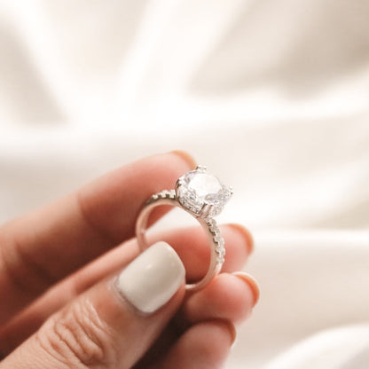 ELVORIA 10mm Moissanite Ring GRA ELVDA10 – Platinum Plated 925 Sterling Silver