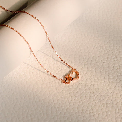 ELVORIA Soulmate Heart Necklace – 18K Rose Gold & Platinum Plated 925 Sterling Silver