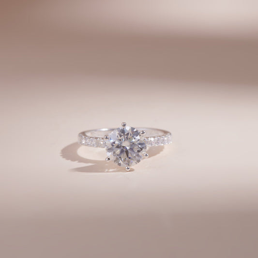 ELVORIA 8mm Moissanite Ring GRA ELVDA23 – Platinum Plated 925 Sterling Silver