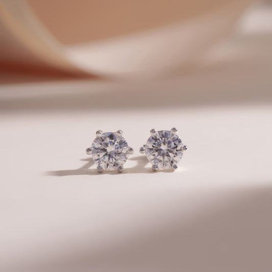 ELVORIA Unisex Moissanite Stud Earrings 6.5mm – Platinum Plated 925 Sterling Silver (GRA Certified)
