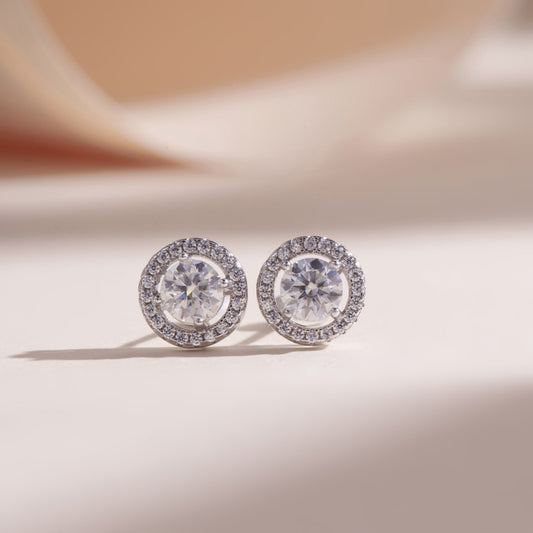 ELVORIA Moissanite Stud Earrings 5mm – Platinum Plated 925 Sterling Silver (GRA Certified)