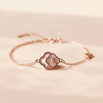 ELVORIA 18K Rose Gold Plated Four Leaf Clover Bracelet – 925 Sterling Silver