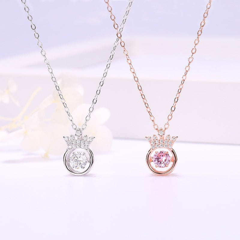 ELVORIA Tiara Dancing Stone Necklace – Platinum Plated 925 Sterling Silver
