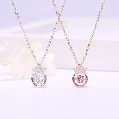 ELVORIA Tiara Dancing Stone Necklace – Platinum Plated 925 Sterling Silver