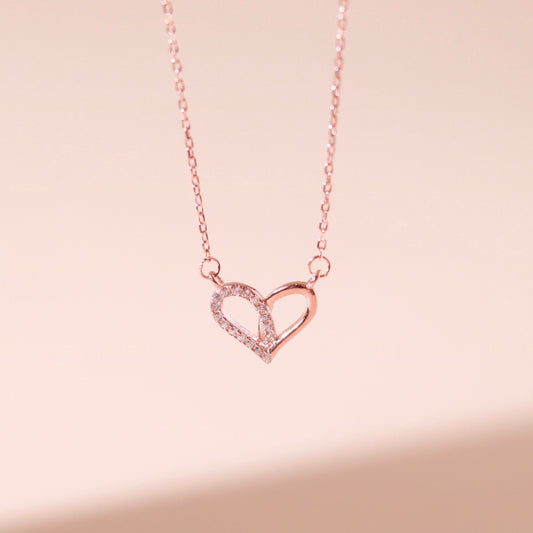 ELVORIA Narci Open Heart Necklace – 18K Rose Gold & Platinum Plated 925 Sterling Silver