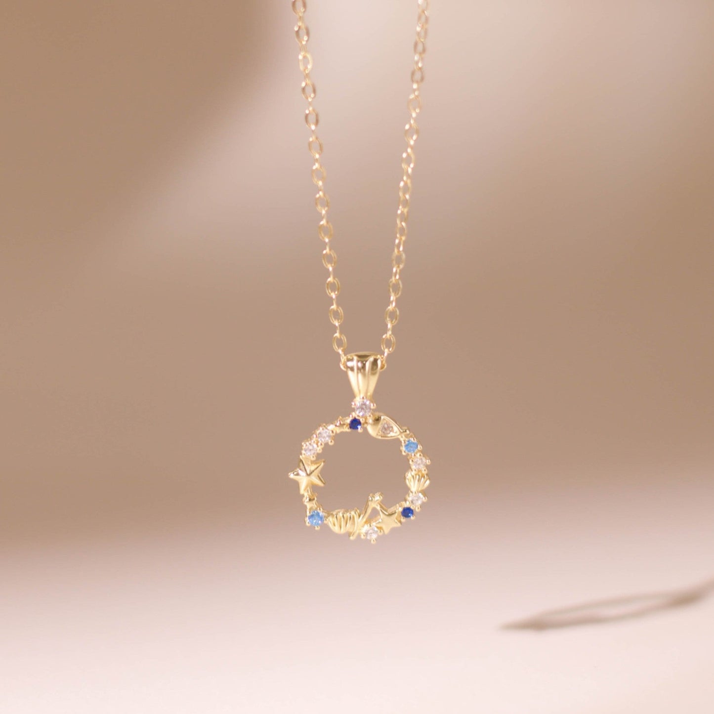 ELVORIA 18K Gold Plated Aquamarine Necklace – 925 Sterling Silver