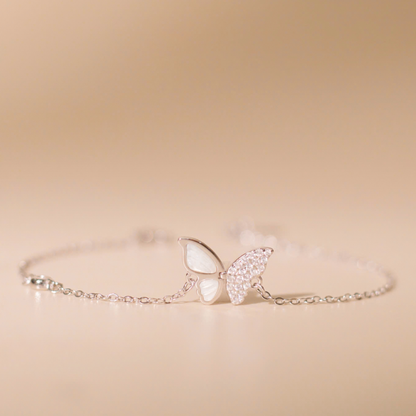ELVORIA Anne Butterfly Bracelet with Mother-of-Pearl – Platinum Plated 925 Sterling Silver