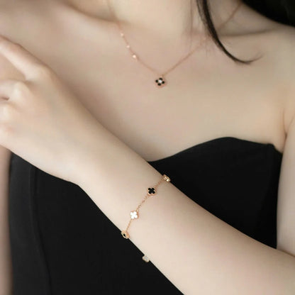 ELVORIA 18K Rose Gold & Platinum Plated Clover Bracelet – 925 Sterling Silver