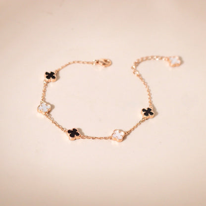 ELVORIA 18K Rose Gold & Platinum Plated Clover Bracelet – 925 Sterling Silver