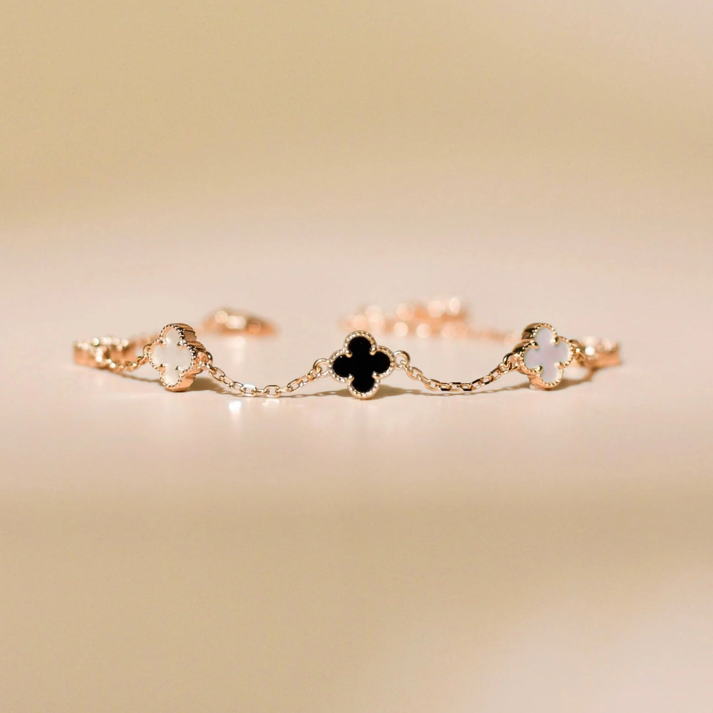 ELVORIA 18K Rose Gold & Platinum Plated Clover Bracelet – 925 Sterling Silver