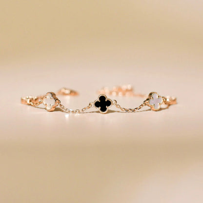 ELVORIA 18K Rose Gold & Platinum Plated Clover Bracelet – 925 Sterling Silver