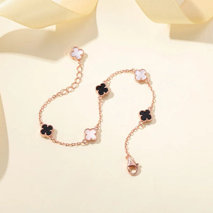 ELVORIA 18K Rose Gold & Platinum Plated Clover Bracelet – 925 Sterling Silver