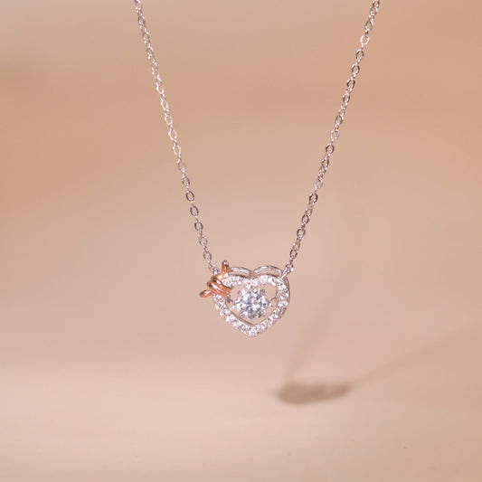 ELVORIA Rumi Dancing Heart Necklace – Platinum Plated 925 Sterling Silver