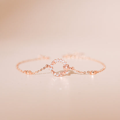 ELVORIA Rose Flower Rose Gold Bracelet – 18K Gold Plated 925 Sterling Silver