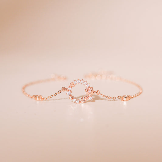 ELVORIA Rose Flower Rose Gold Bracelet – 18K Gold Plated 925 Sterling Silver