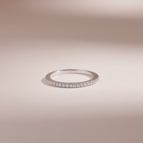 ELVORIA Moissanite Eternity Band Ring GRA ELVDA100 – Platinum Plated 925 Sterling Silver