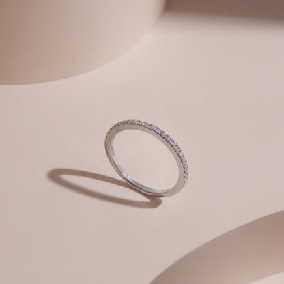 ELVORIA Moissanite Eternity Band Ring GRA ELVDA100 – Platinum Plated 925 Sterling Silver