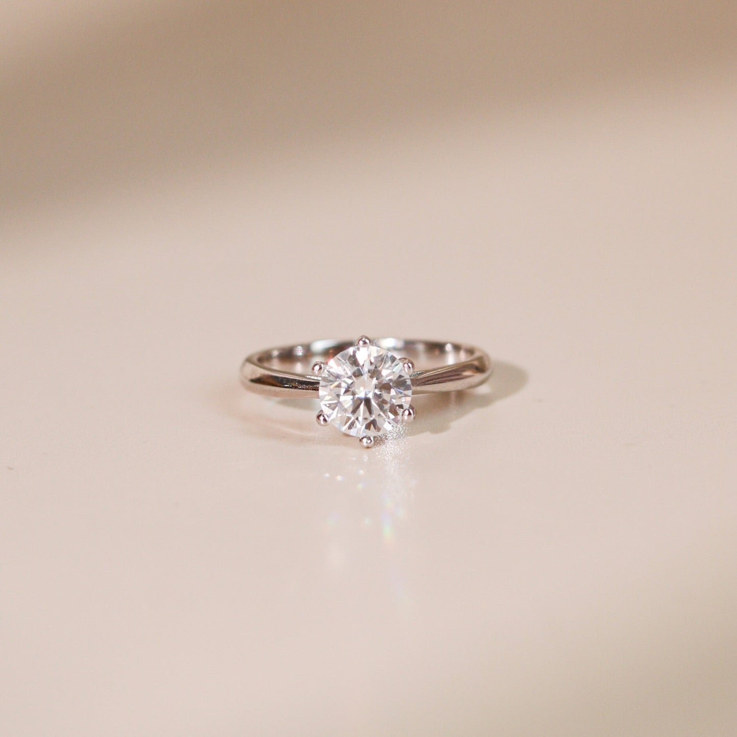 ELVORIA 6.5mm Moissanite Ring GRA ELVDA143 – Platinum Plated 925 Sterling Silver