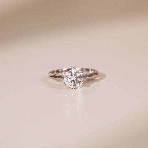 ELVORIA 6.5mm Moissanite Ring GRA ELVDA143 – Platinum Plated 925 Sterling Silver