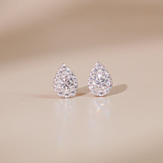 ELVORIA 5mm Moissanite Teardrop Earrings GRA – Platinum Plated 925 Sterling Silver
