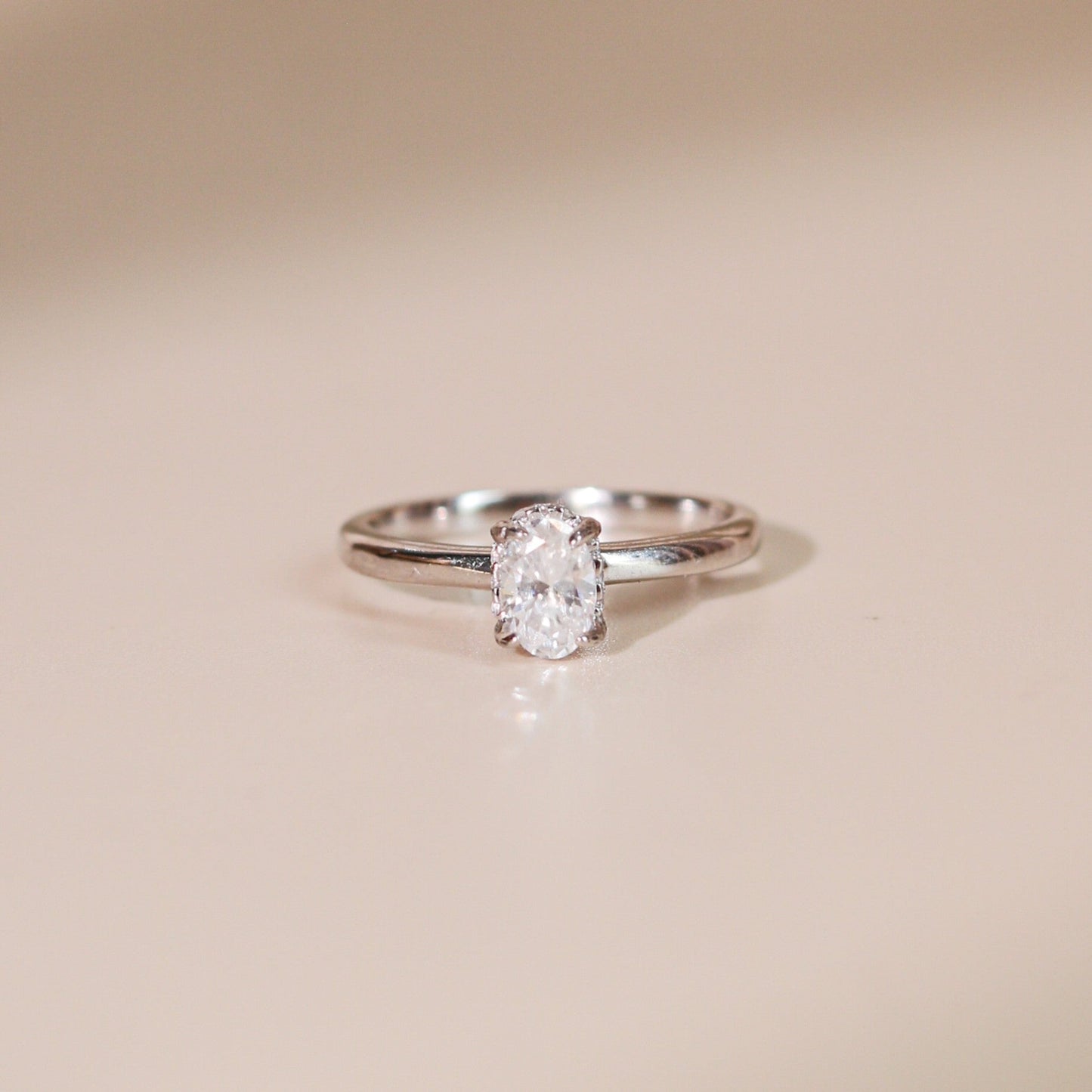 ELVORIA 6.5mm Moissanite Ring GRA ELVDA144 – Platinum Plated 925 Sterling Silver