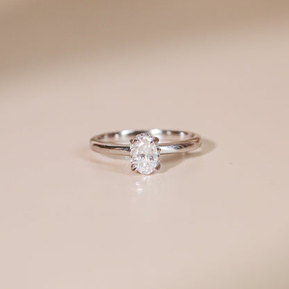 ELVORIA 6.5mm Moissanite Ring GRA ELVDA144 – Platinum Plated 925 Sterling Silver