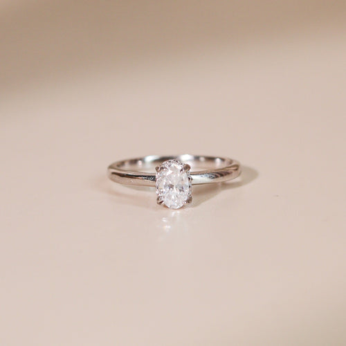 ELVORIA 6.5mm Moissanite Ring GRA ELVDA144 – Platinum Plated 925 Sterling Silver