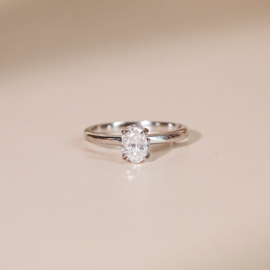 ELVORIA 6.5mm Moissanite Ring GRA ELVDA144 – Platinum Plated 925 Sterling Silver