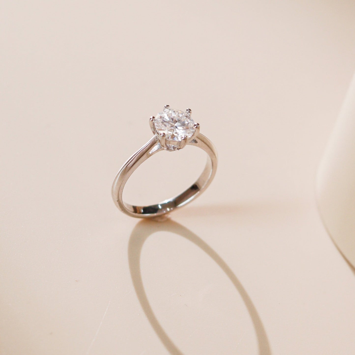 ELVORIA 6.5mm Moissanite Ring GRA ELVDA143 – Platinum Plated 925 Sterling Silver