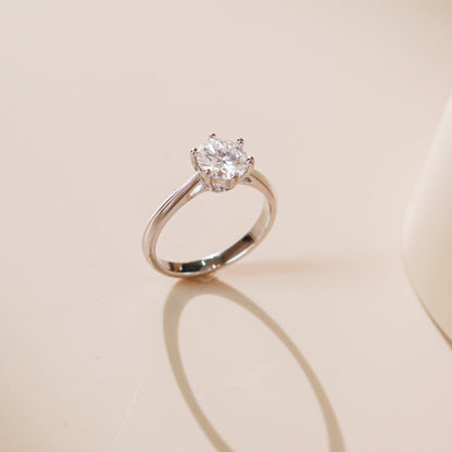ELVORIA 6.5mm Moissanite Ring GRA ELVDA143 – Platinum Plated 925 Sterling Silver