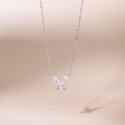 ELVORIA Lynn Butterfly Moissanite Necklace 4mm – Platinum Plated 925 Sterling Silver (GRA Certified)