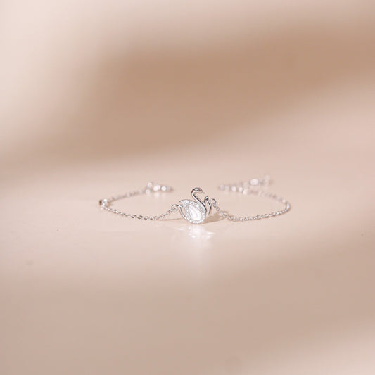 ELVORIA Alina Swan Bracelet – Platinum Plated 925 Sterling Silver