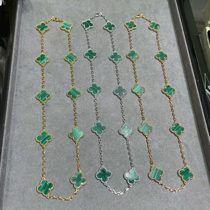 18K Celestial Vintage Alhambra Malachite 10 Motifs Necklace